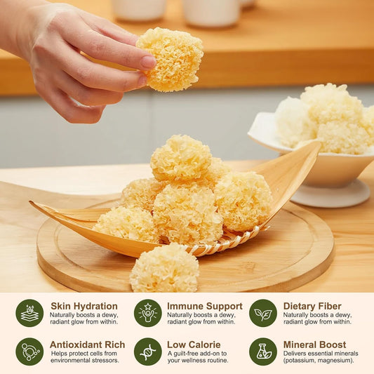 MEIMIDUO 7.0oz (198g) | Whole Dried Snow Fungus | Premium Chinese White Tremella | Small Log-Grown, Root-Trimmed | All-Natural, Vegan, Gluten-Free | For Soup, Dessert & Cooking
