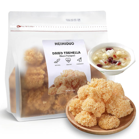 MEIMIDUO 7.0oz (198g) | Whole Dried Snow Fungus | Premium Chinese White Tremella | Small Log-Grown, Root-Trimmed | All-Natural, Vegan, Gluten-Free | For Soup, Dessert & Cooking