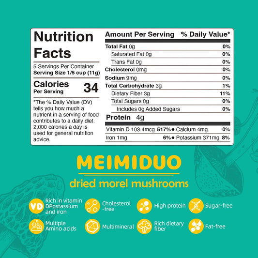 MEIMIDUO 2 Oz(56.7g) Grade AAA Dried Morel Mushrooms (Morchella Conica) for Cooking, Keto Friendly, Gluten-Free, Fat-Free, Sugar-Free, No additives, Healthy, Nutritious & Umami Morel Mushrooms