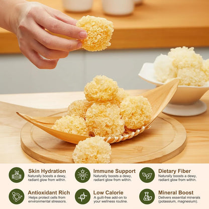 MEIMIDUO 7.0oz (198g) | Whole Dried Snow Fungus | Premium Chinese White Tremella | Small Log-Grown, Root-Trimmed | All-Natural, Vegan, Gluten-Free | For Soup, Dessert & Cooking