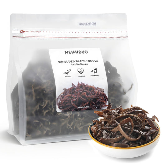 MEIMIDUO Shredded Dried Wood Ear Mushrooms 7.0oz (198g), Natural Black Fungus No Additives, Rich in Fiber & Iron, Vegan Friendly, Ideal for Asian Cuisine, Soups, Stir-Fries & Hot Pot