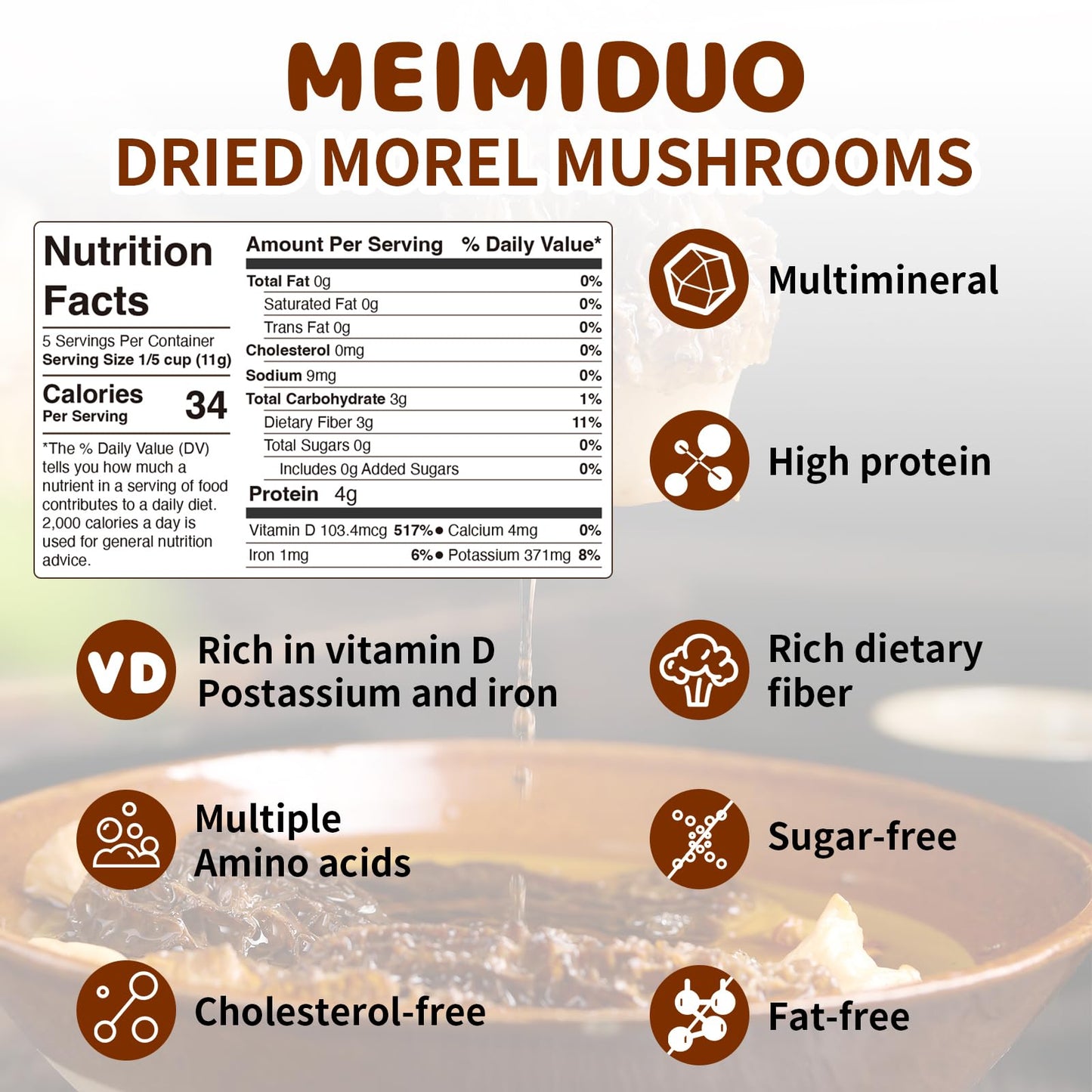 MEIMIDUO 2 Oz(56.7g) Grade AAA Dried Morel Mushrooms (Morchella Conica) for Cooking, Keto Friendly, Gluten-Free, Fat-Free, Sugar-Free, No additives, Healthy, Nutritious & Umami Morel Mushrooms