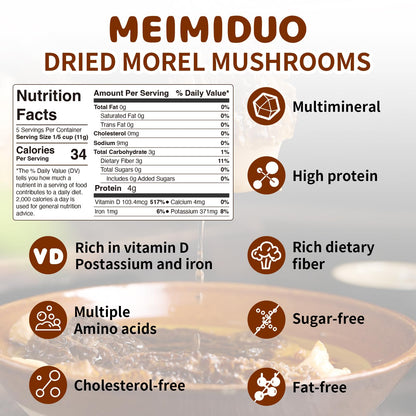 MEIMIDUO 2 Oz(56.7g) Grade AAA Dried Morel Mushrooms (Morchella Conica) for Cooking, Keto Friendly, Gluten-Free, Fat-Free, Sugar-Free, No additives, Healthy, Nutritious & Umami Morel Mushrooms