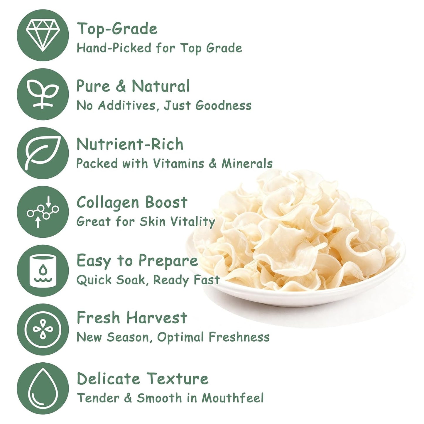 MEIMIDUO 8.0oz (227g) Dried White Wood Ear Mushrooms Naturally White (Not Bleached Black Wood Ear) Easy Rehydrate, Ideal for Stir-Fry, Soup, Salad