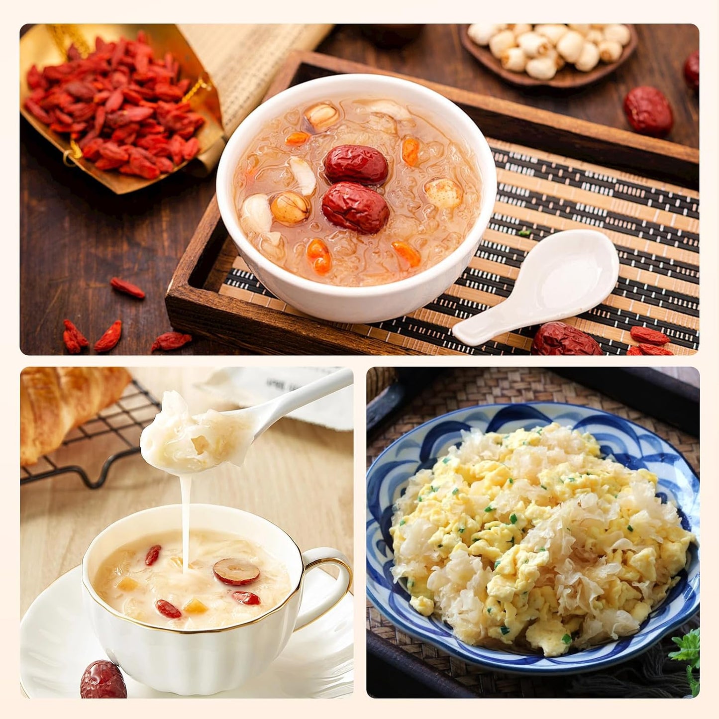 MEIMIDUO 7.0oz (198g) | Whole Dried Snow Fungus | Premium Chinese White Tremella | Small Log-Grown, Root-Trimmed | All-Natural, Vegan, Gluten-Free | For Soup, Dessert & Cooking