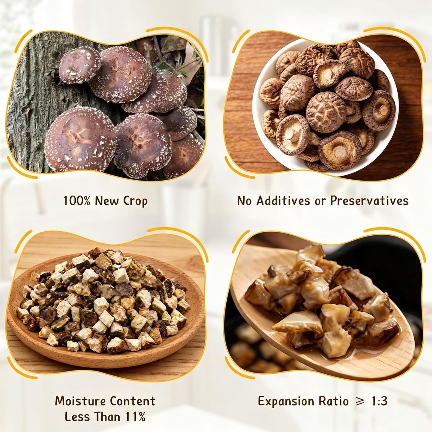 MEIMIDUO Pre-Cut Dried Shiitake Dices, Natural Dried Mushrooms, Premium Shiitake Mushrooms, Rich Mushroom Flavor, No Additives, Ideal Mushroom Powder Alternative for All Cuisines